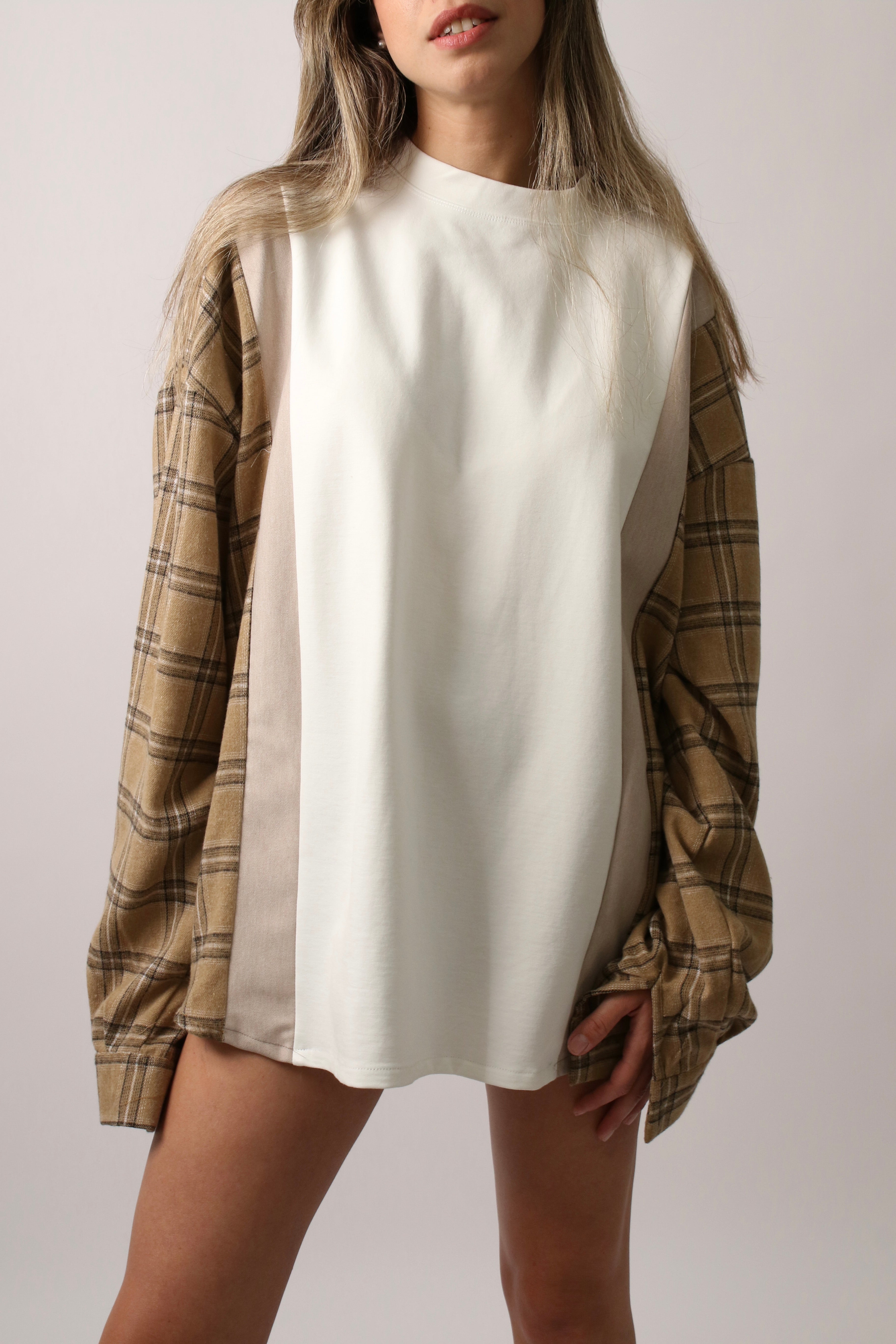 PLAID SLEEVE SHIRT - BROWN