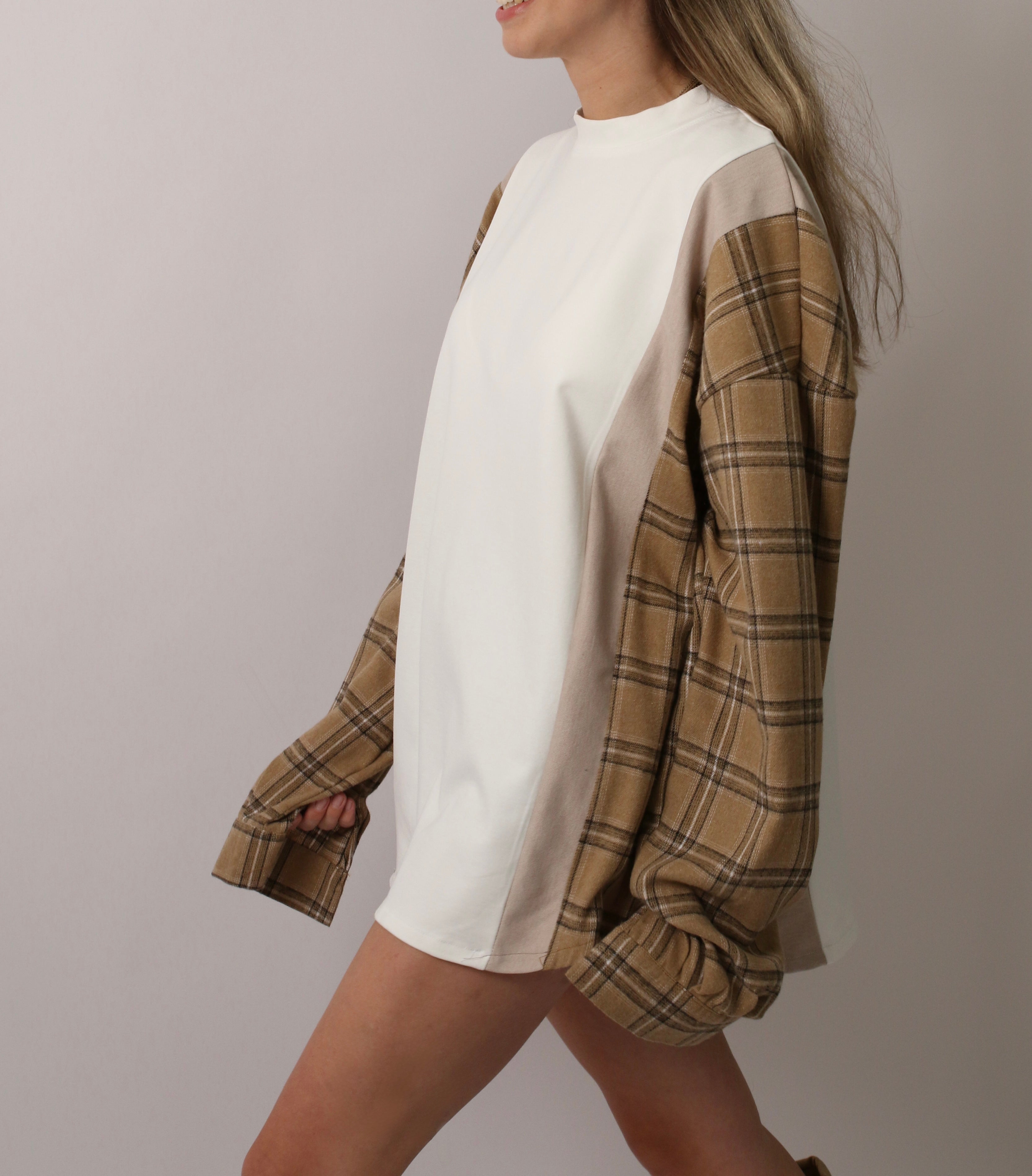 PLAID SLEEVE SHIRT - BROWN