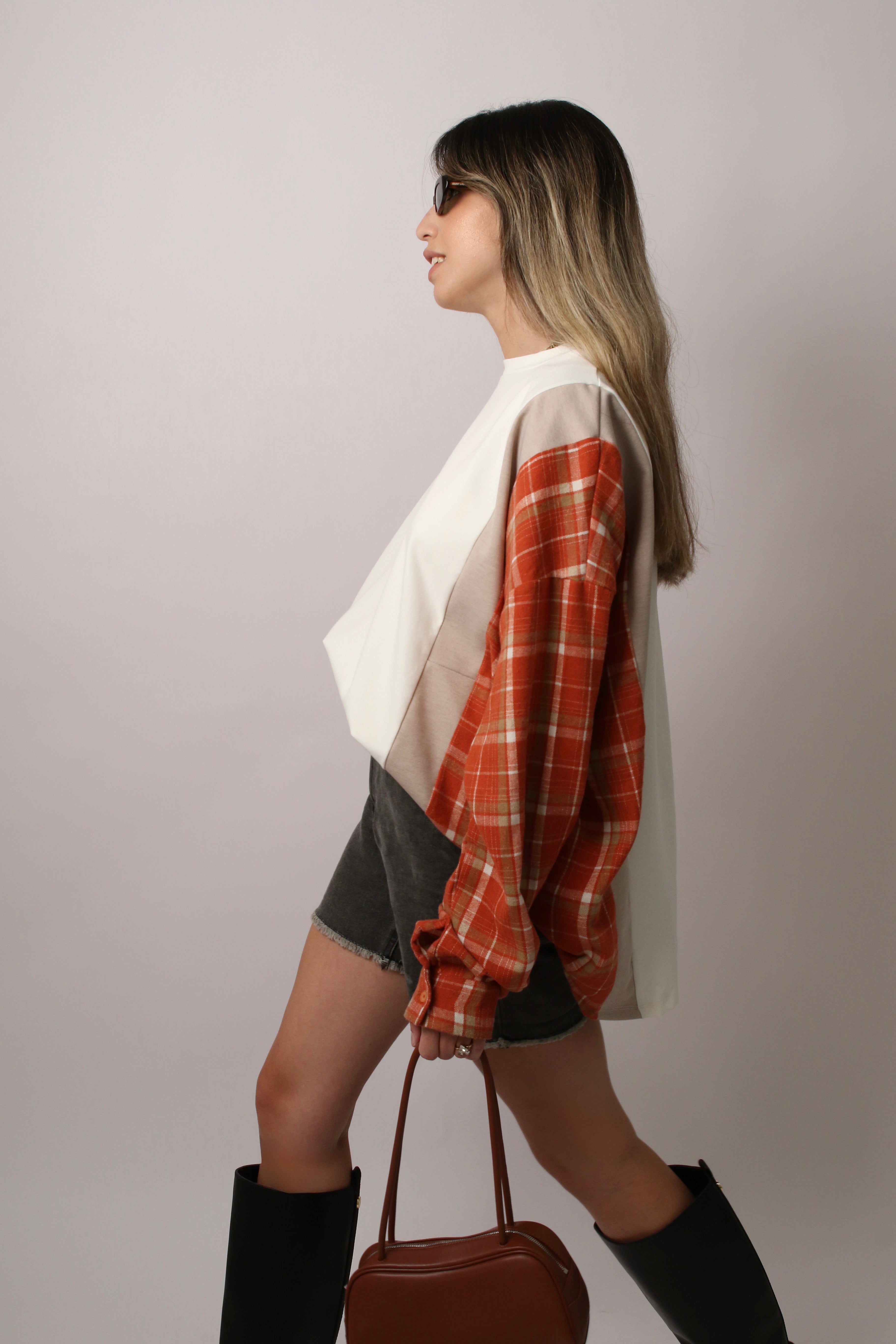 PLAID SLEEVE SHIRT - ORANGE