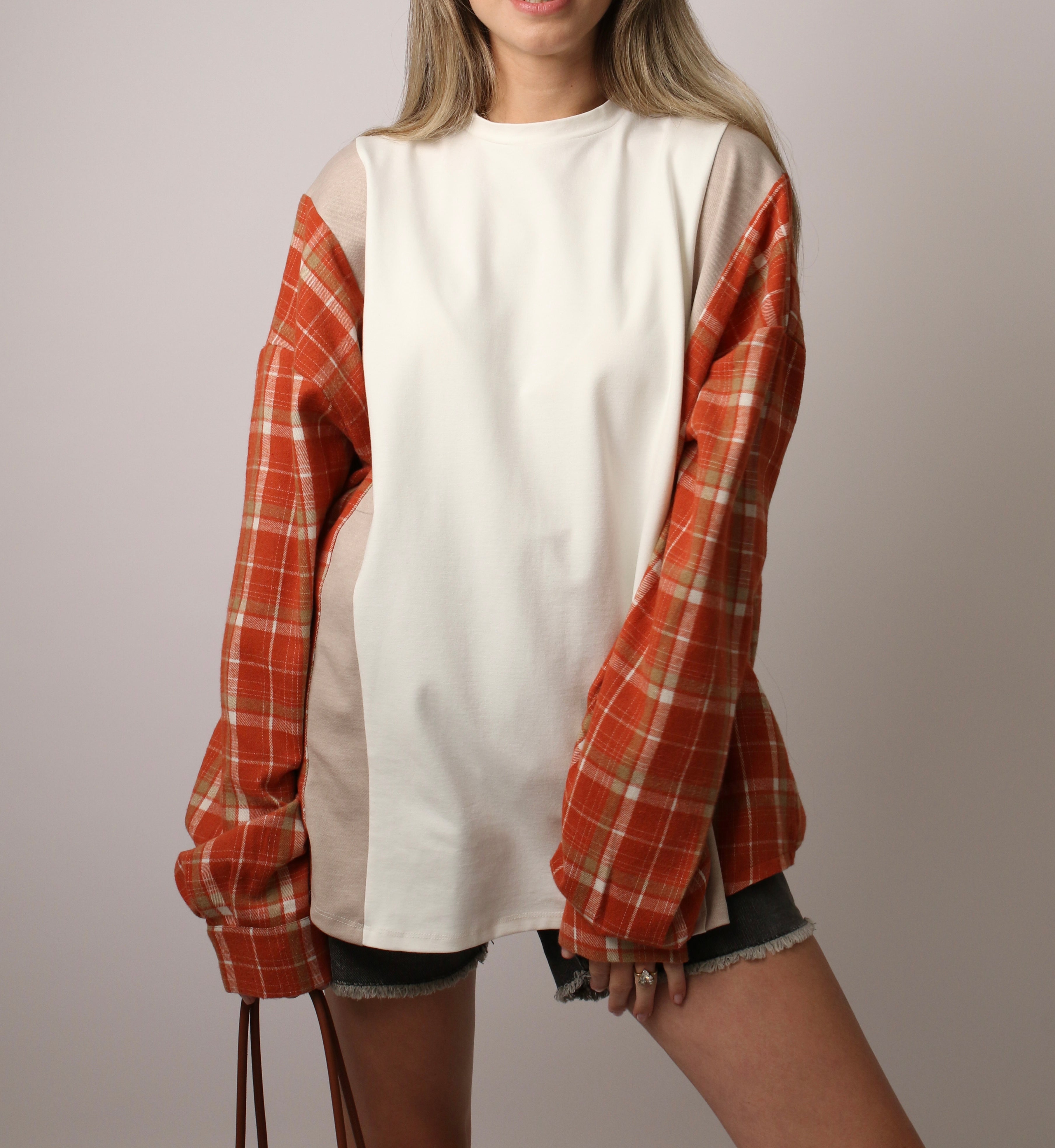 PLAID SLEEVE SHIRT - ORANGE