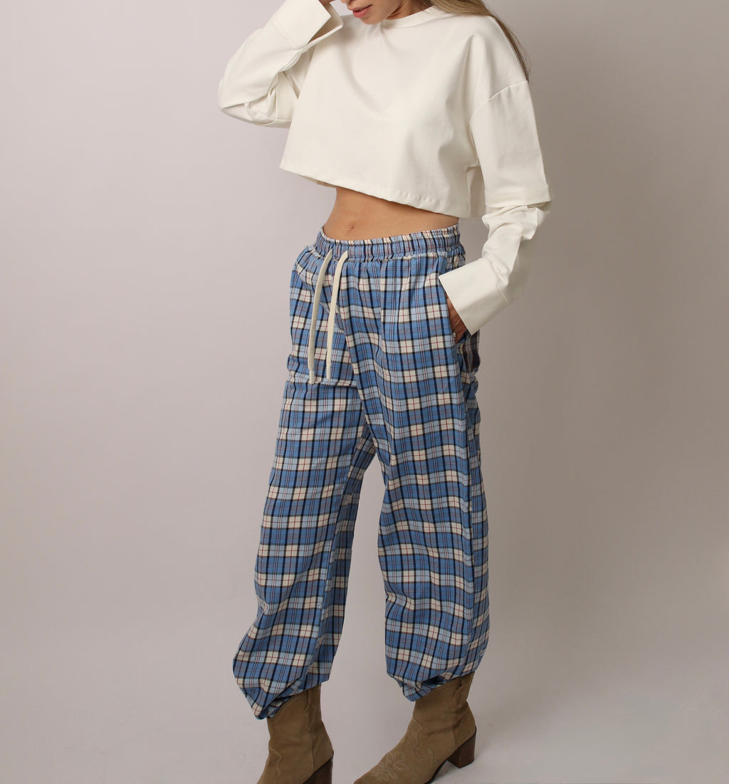 CONTRAST POCKET PANTS - SKY BLUE