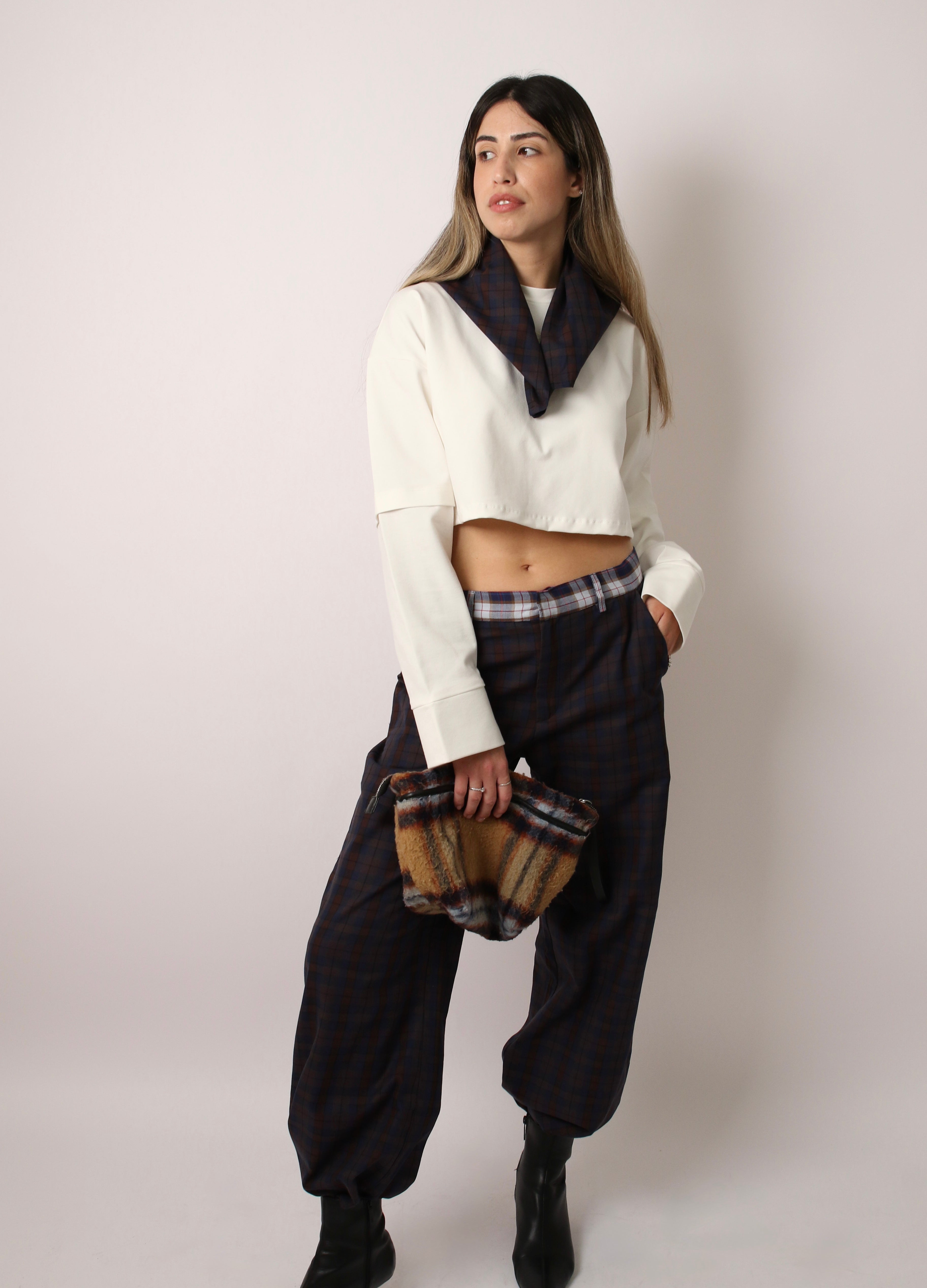 PLAID TAILORED PANTS - DARK BLUE