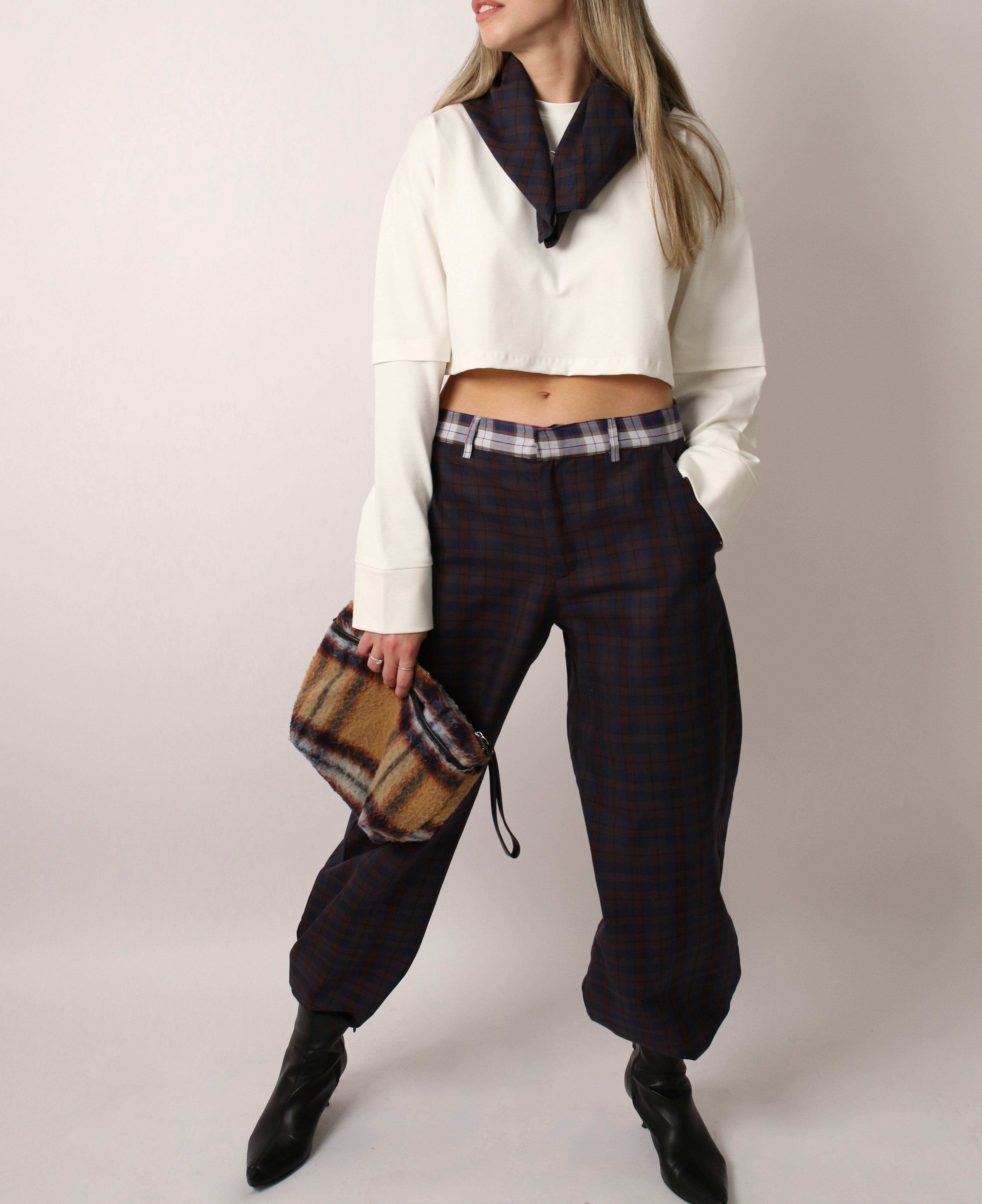 PLAID TAILORED PANTS - DARK BLUE