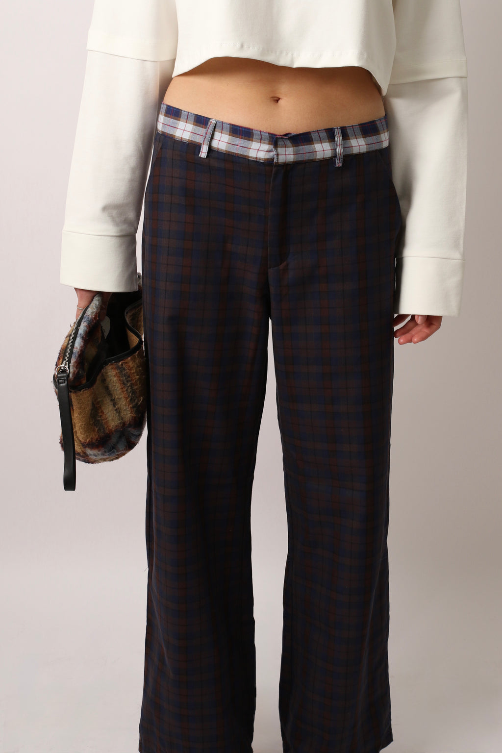 PLAID TAILORED PANTS - DARK BLUE