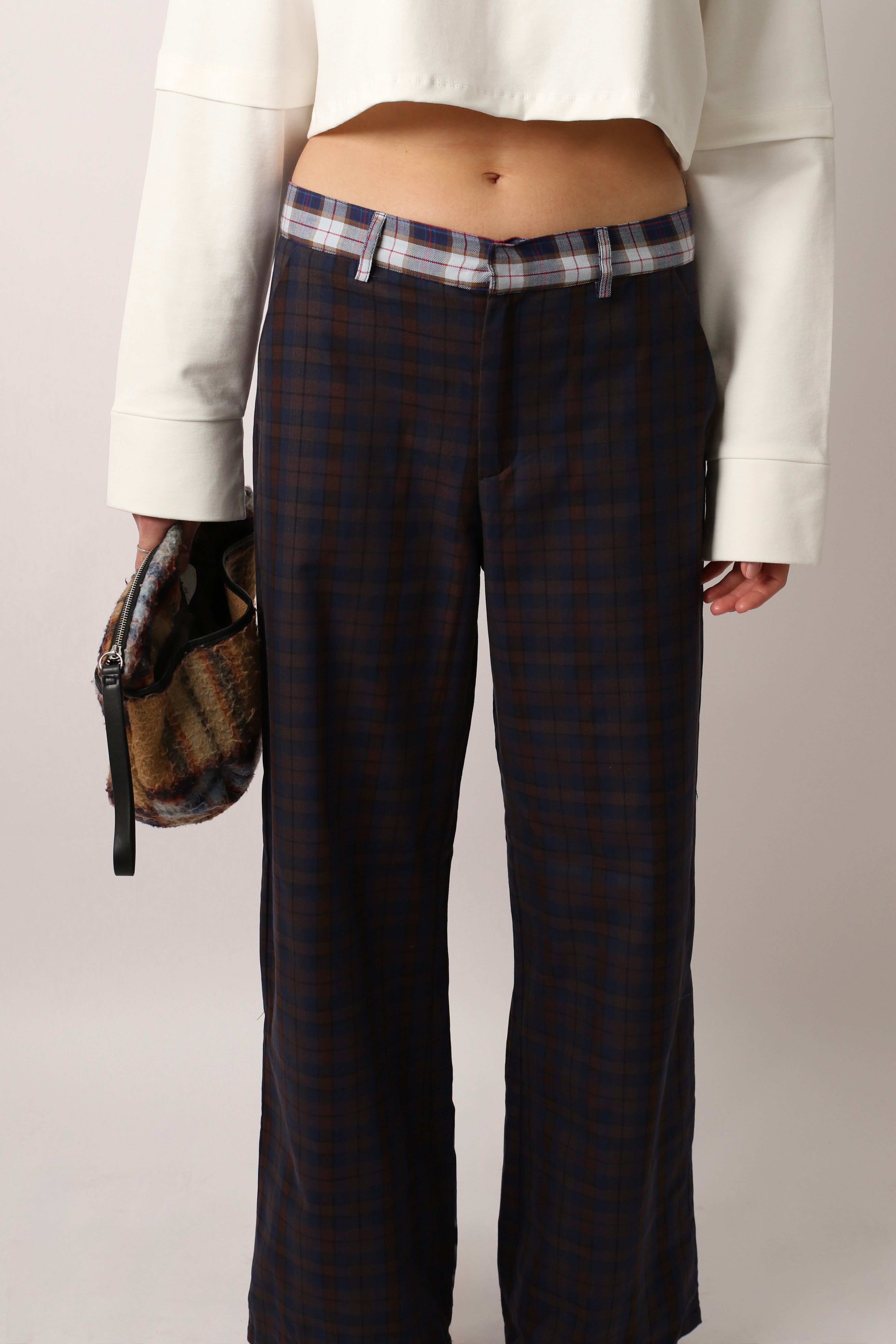 PLAID TAILORED PANTS - DARK BLUE