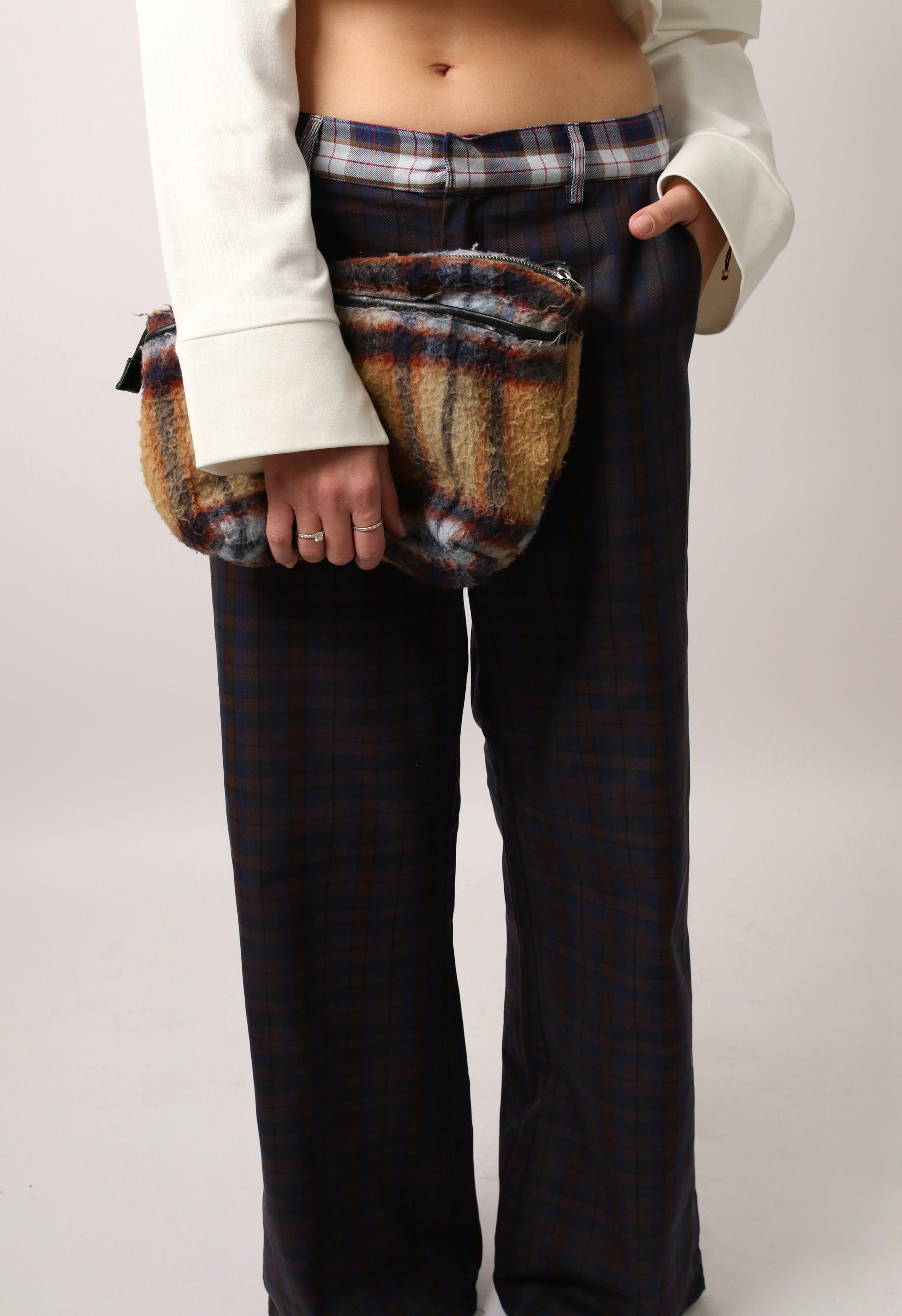 PLAID TAILORED PANTS - DARK BLUE