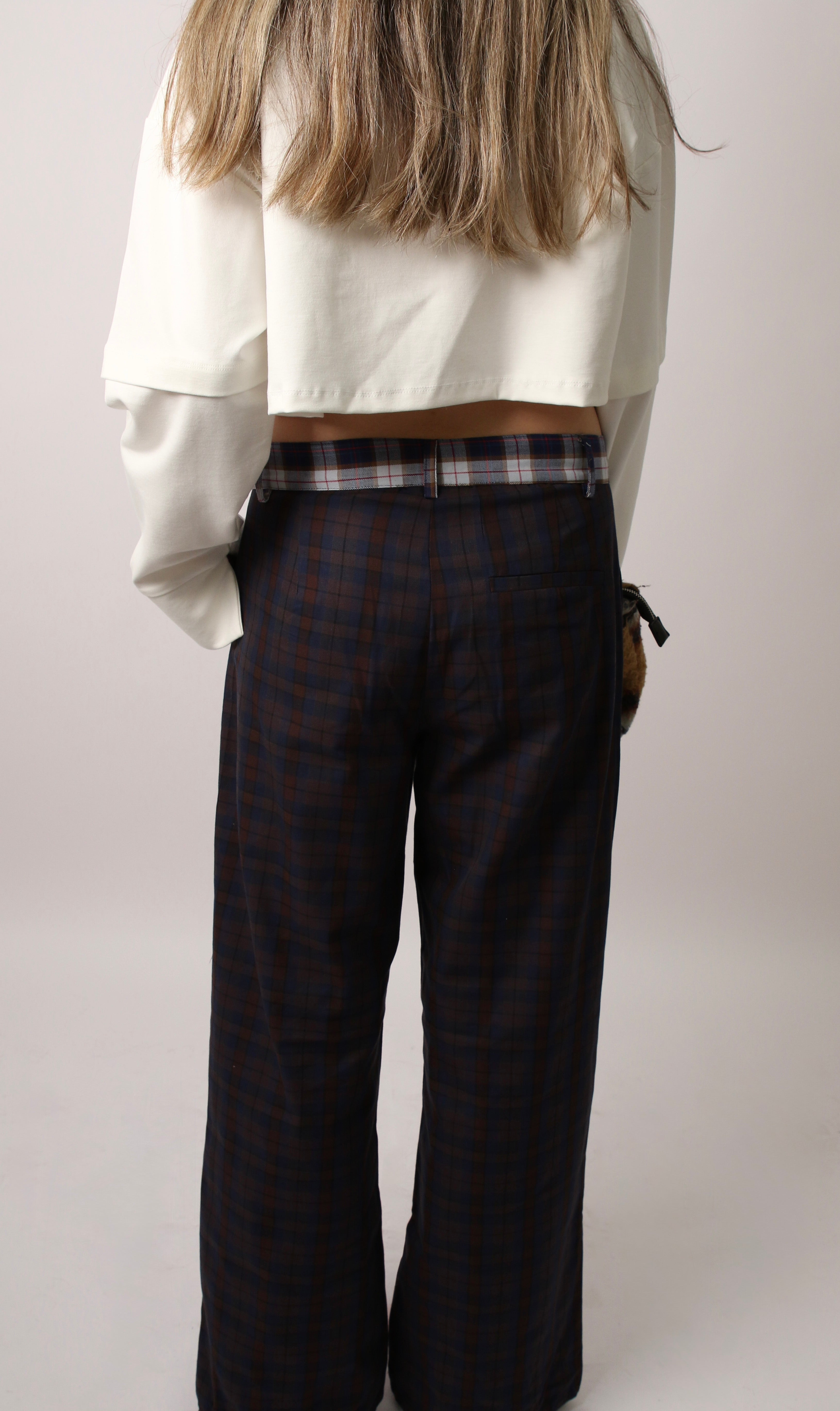 PLAID TAILORED PANTS - DARK BLUE