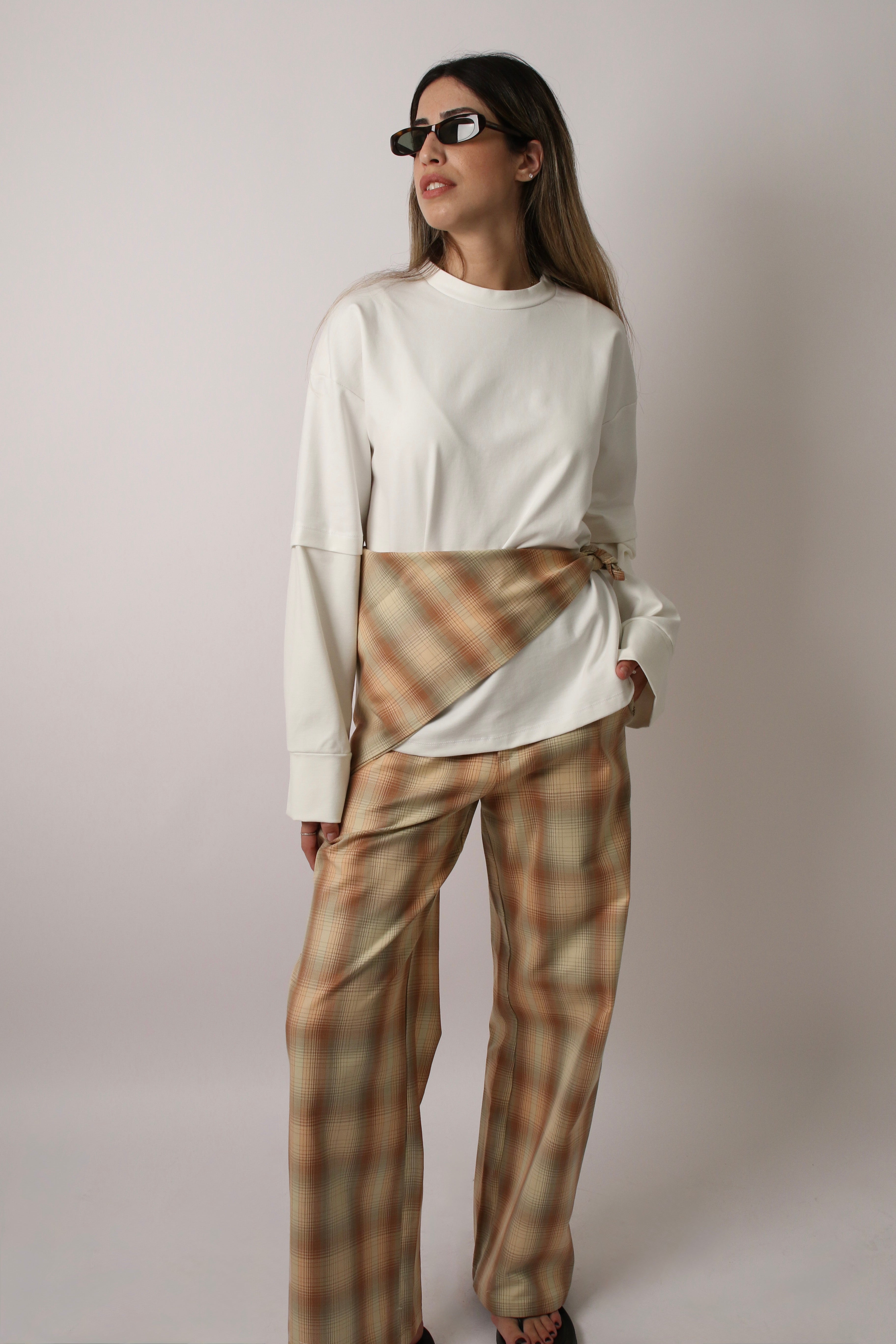 PLAID TAILORED PANTS - ORANGE