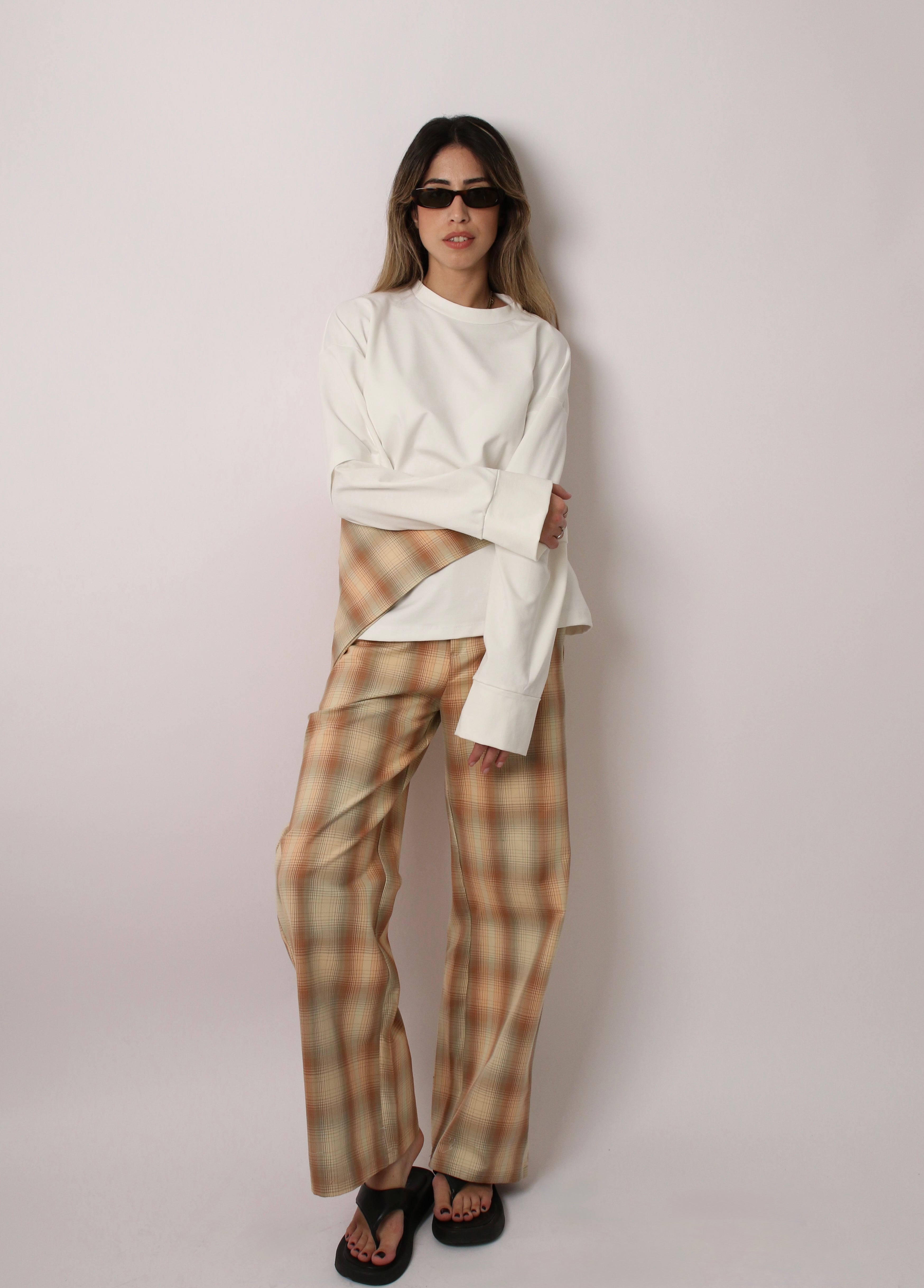 PLAID TAILORED PANTS - ORANGE