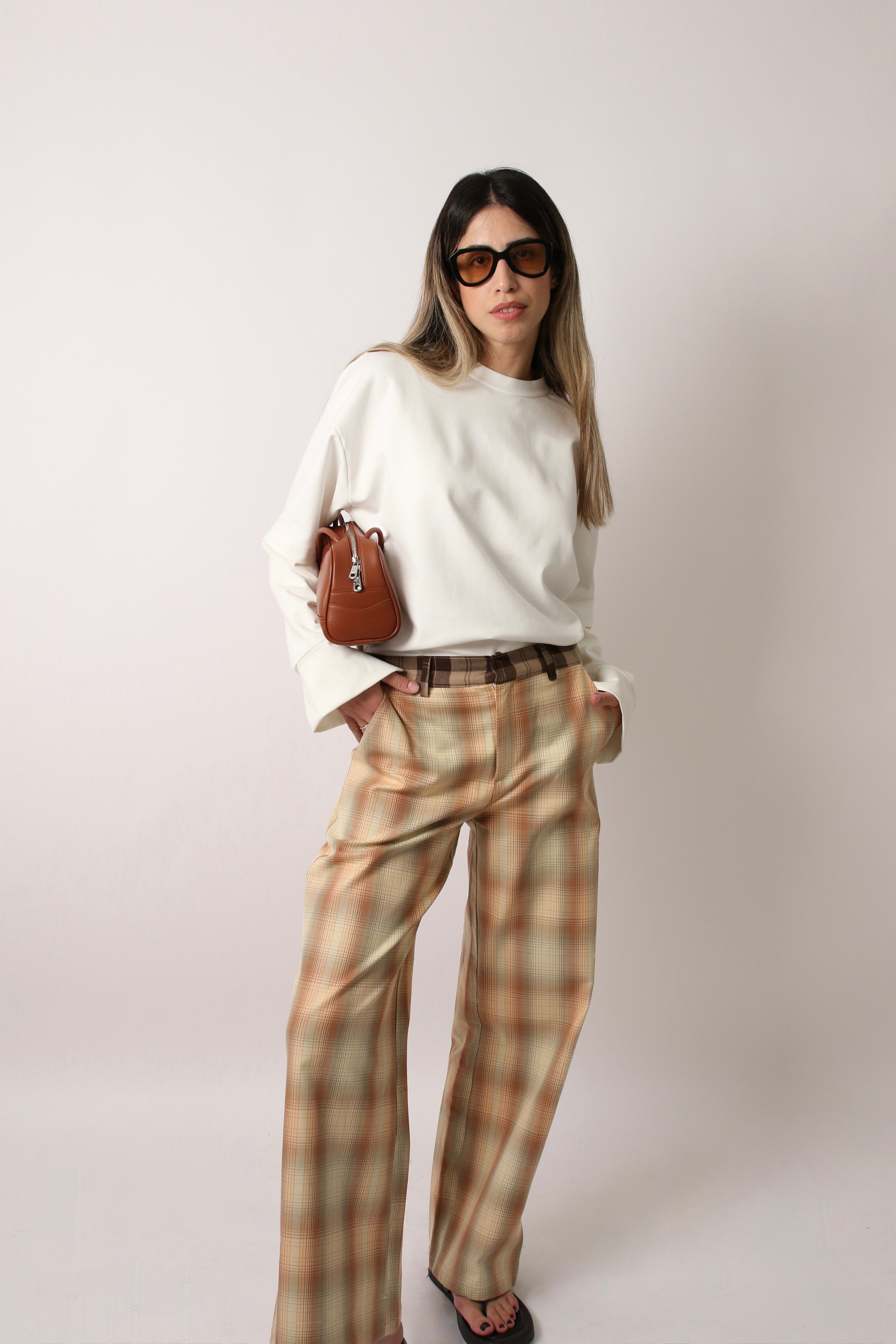 PLAID TAILORED PANTS - ORANGE
