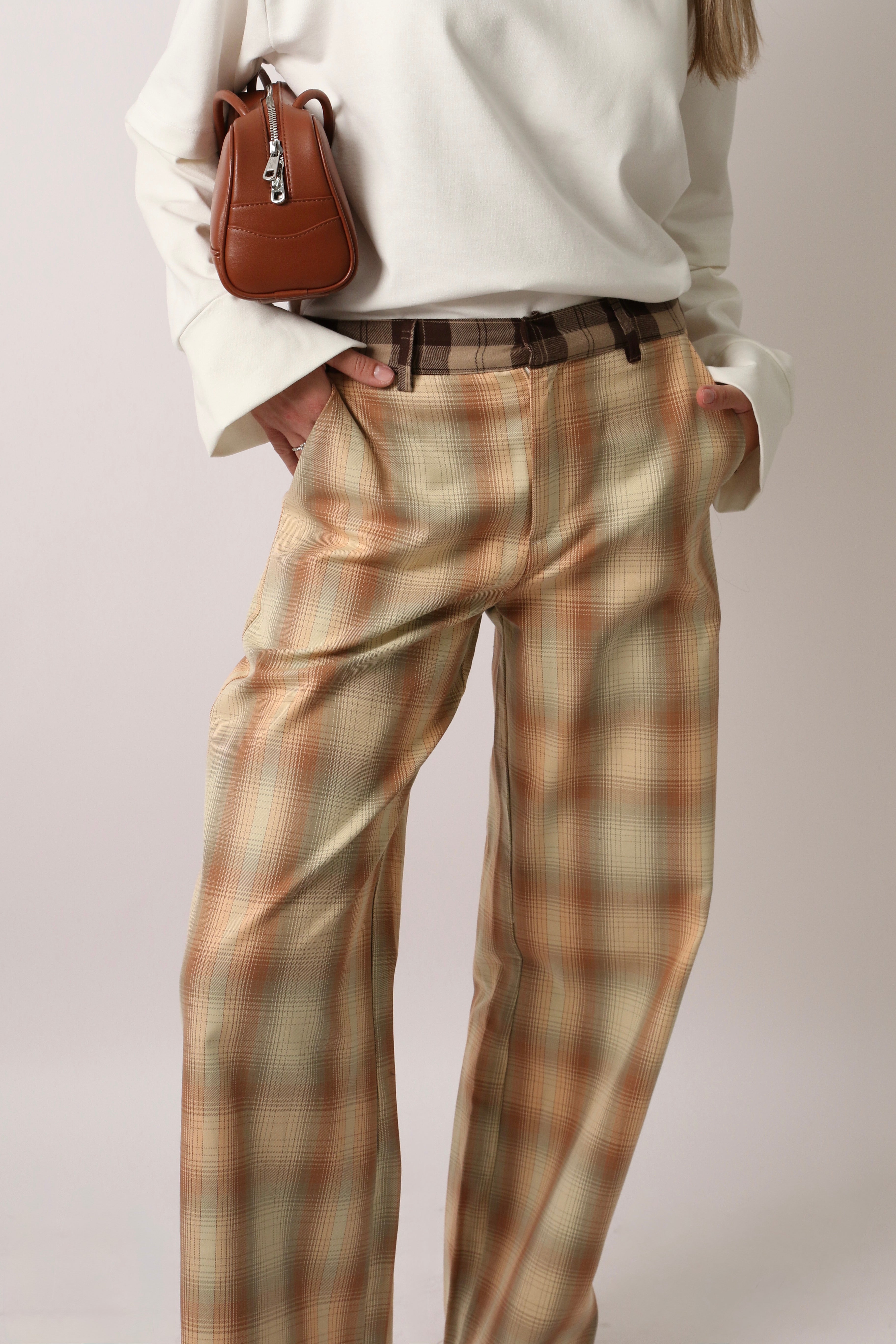 PLAID TAILORED PANTS - ORANGE