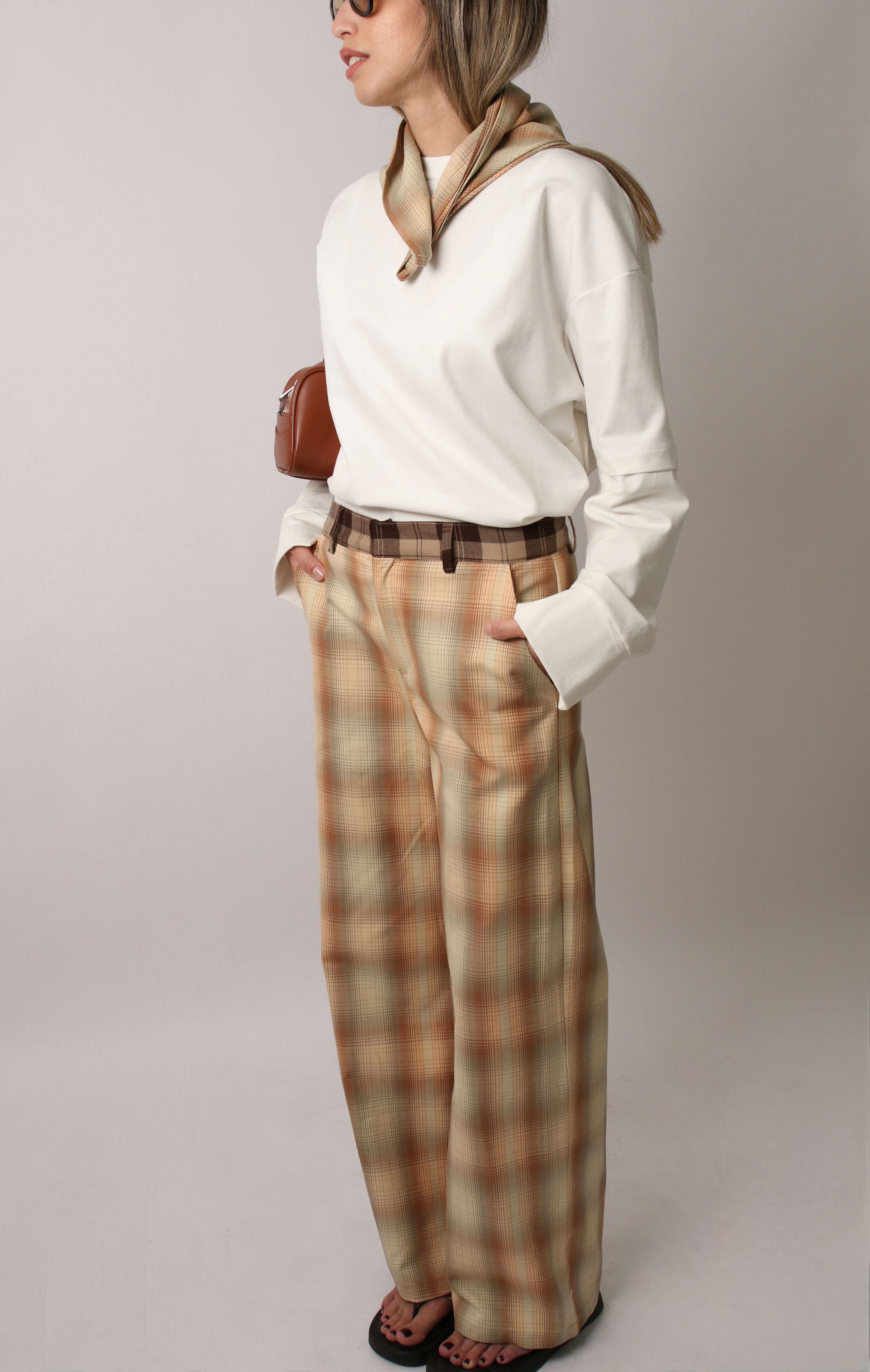 PLAID TAILORED PANTS - ORANGE