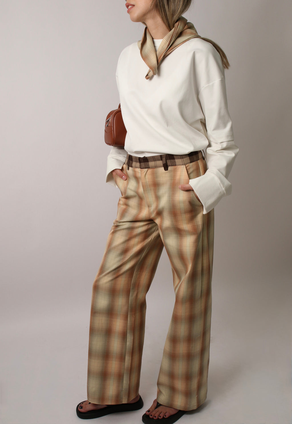 PLAID TAILORED PANTS - ORANGE