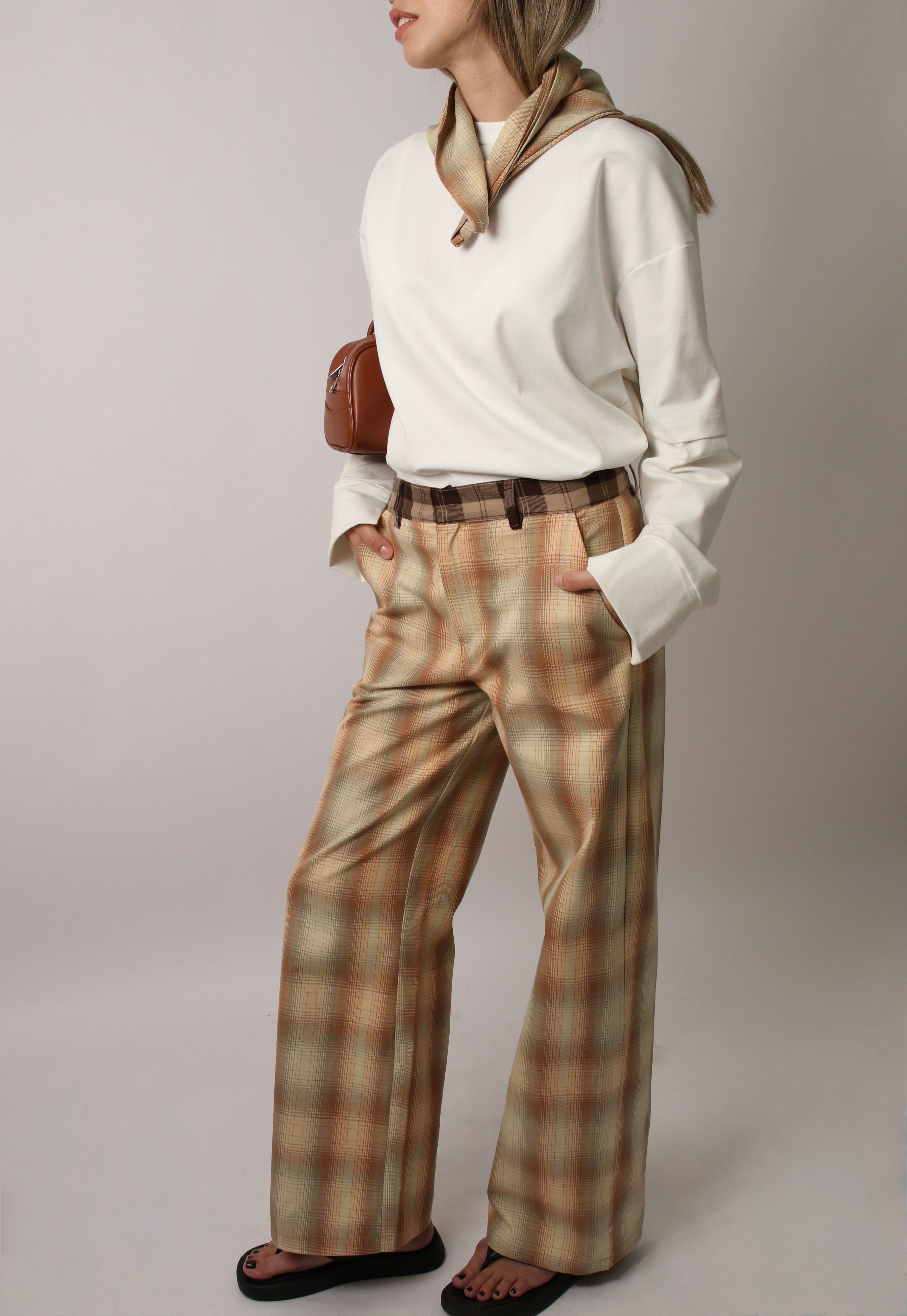 PLAID TAILORED PANTS - ORANGE