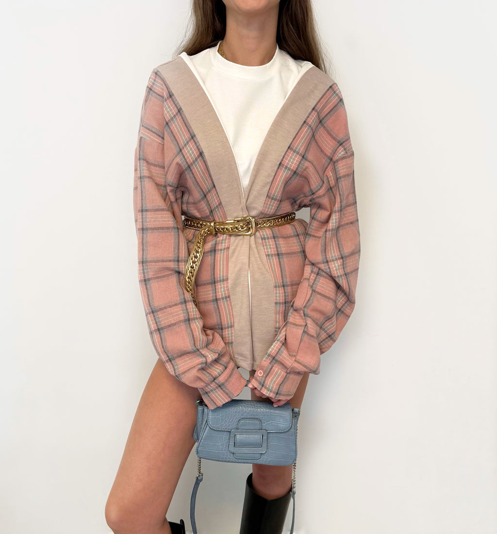 PLAID SLEEVE SHIRT PINK